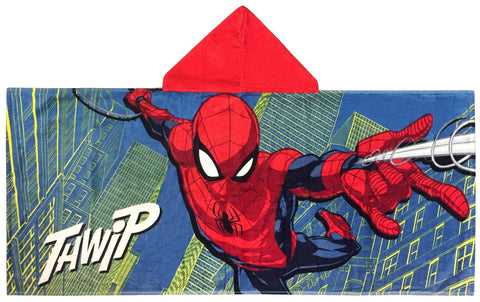 Jay Franco Spiderman poncho in use poolside demonstrating quick coverage
