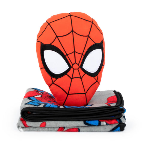 Jay Franco Spiderman close-up of 12-inch Nogginz pillow showing plush detail
