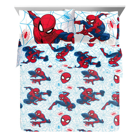 Jay Franco Spider-Man folded sheet set showing coordinated colors and smooth texture