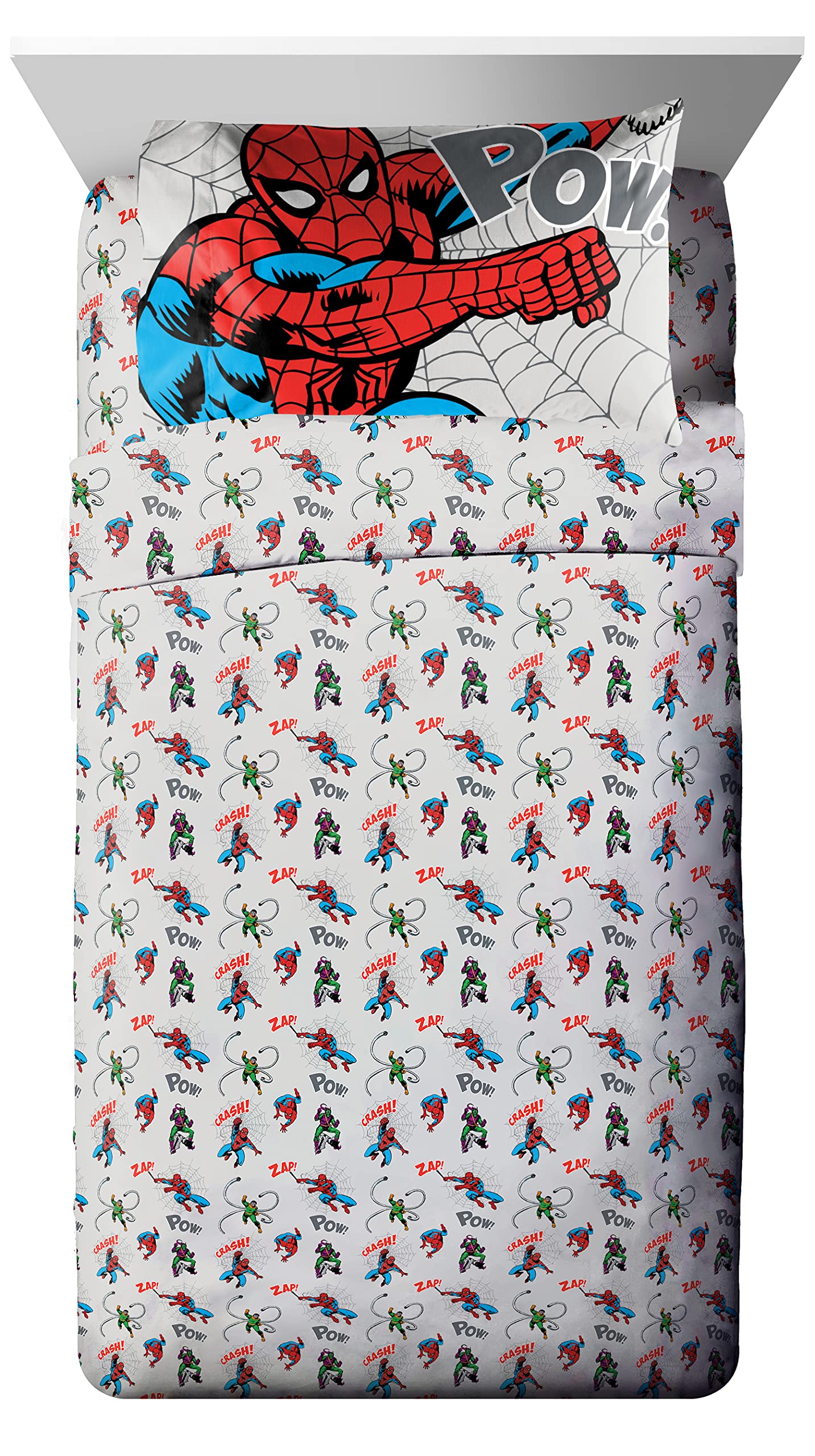 Jay Franco Spider-Man bedding on styled kid's bedroom showing playful, coordinated look