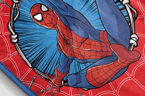 Jay Franco Spider-Man blanket packed in travel bag for portable comfort