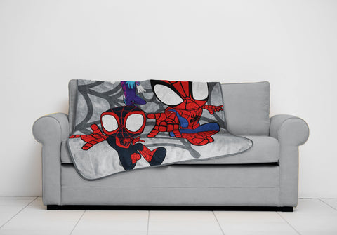 Jay Franco throw draped over sofa for size comparison and everyday versatility