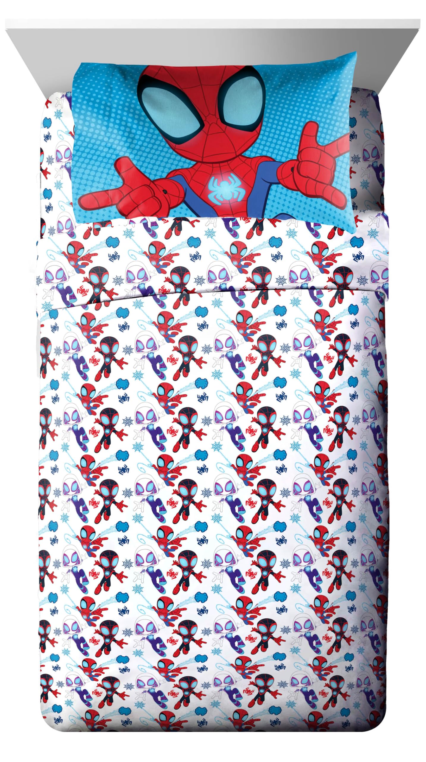 Jay Franco twin size comparison showing comforter coverage and proper mattress fit