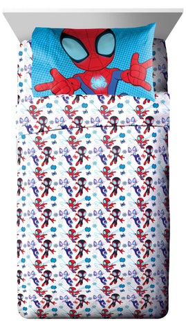 Jay Franco twin size comparison showing comforter coverage and proper mattress fit