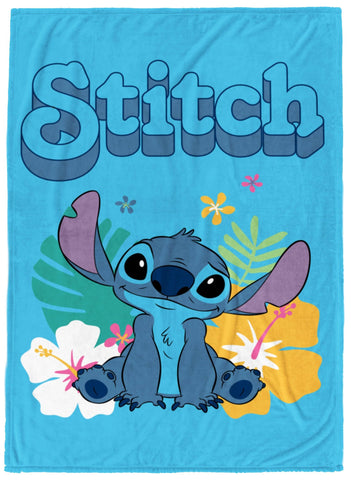 Jay Franco Stitch throw front view showing vibrant hibiscus design and cozy benefit