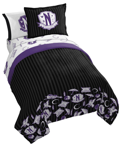 Jay Franco comforter front view showing Wednesday design and dramatic bedroom style benefit