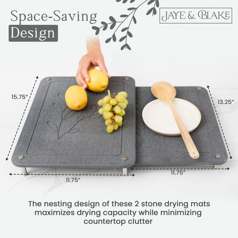 JAYE & BLAKE mats in use with glasses drying quickly and protecting countertop