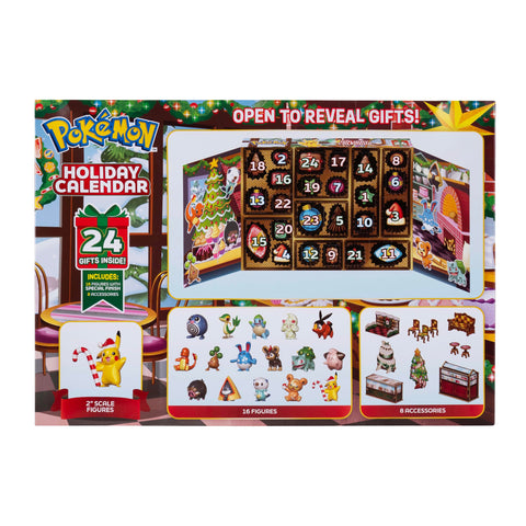 Child opening a Jazwares calendar door revealing a Pokémon surprise