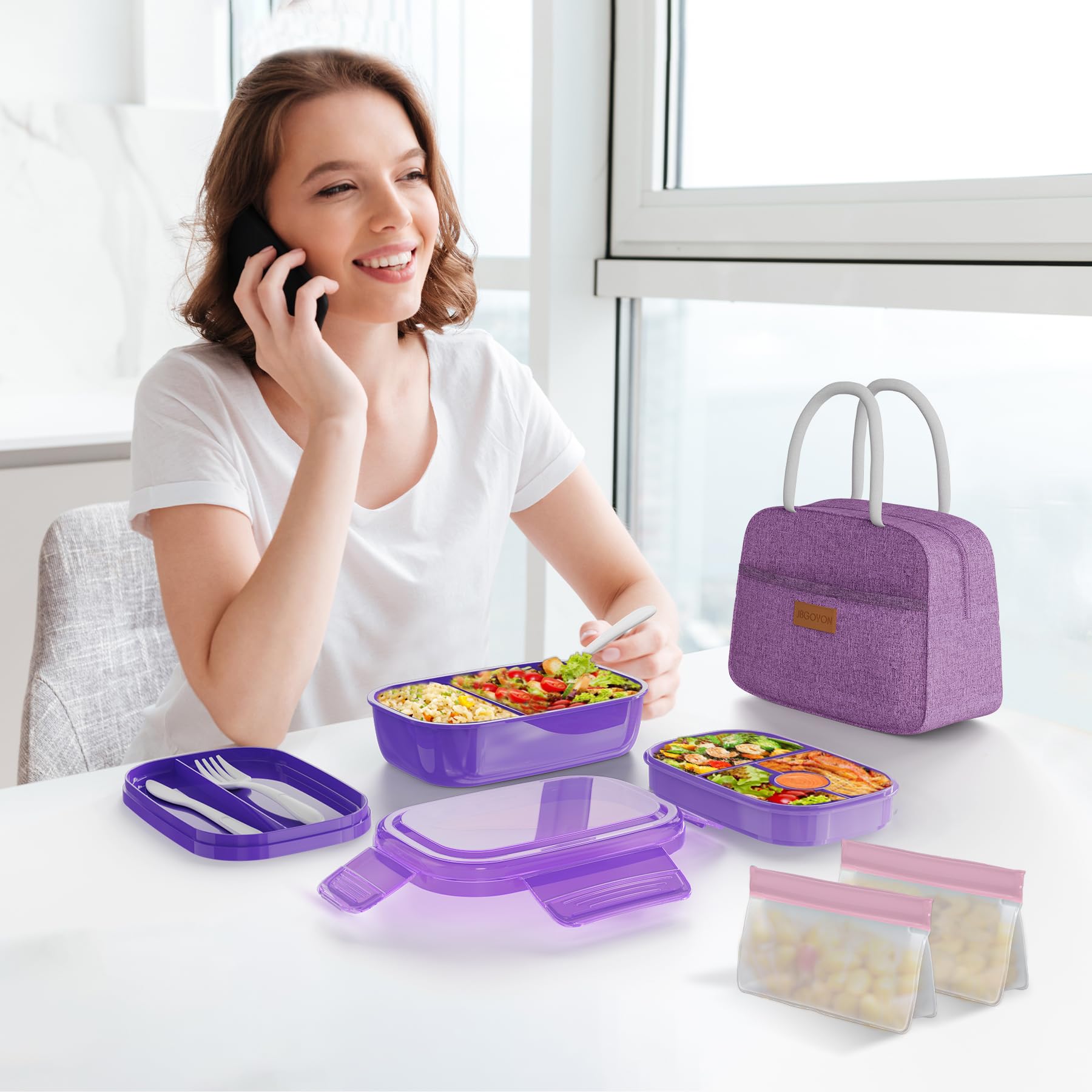 JBGOYON insulated lunch bag open with bento inside for temperature retention