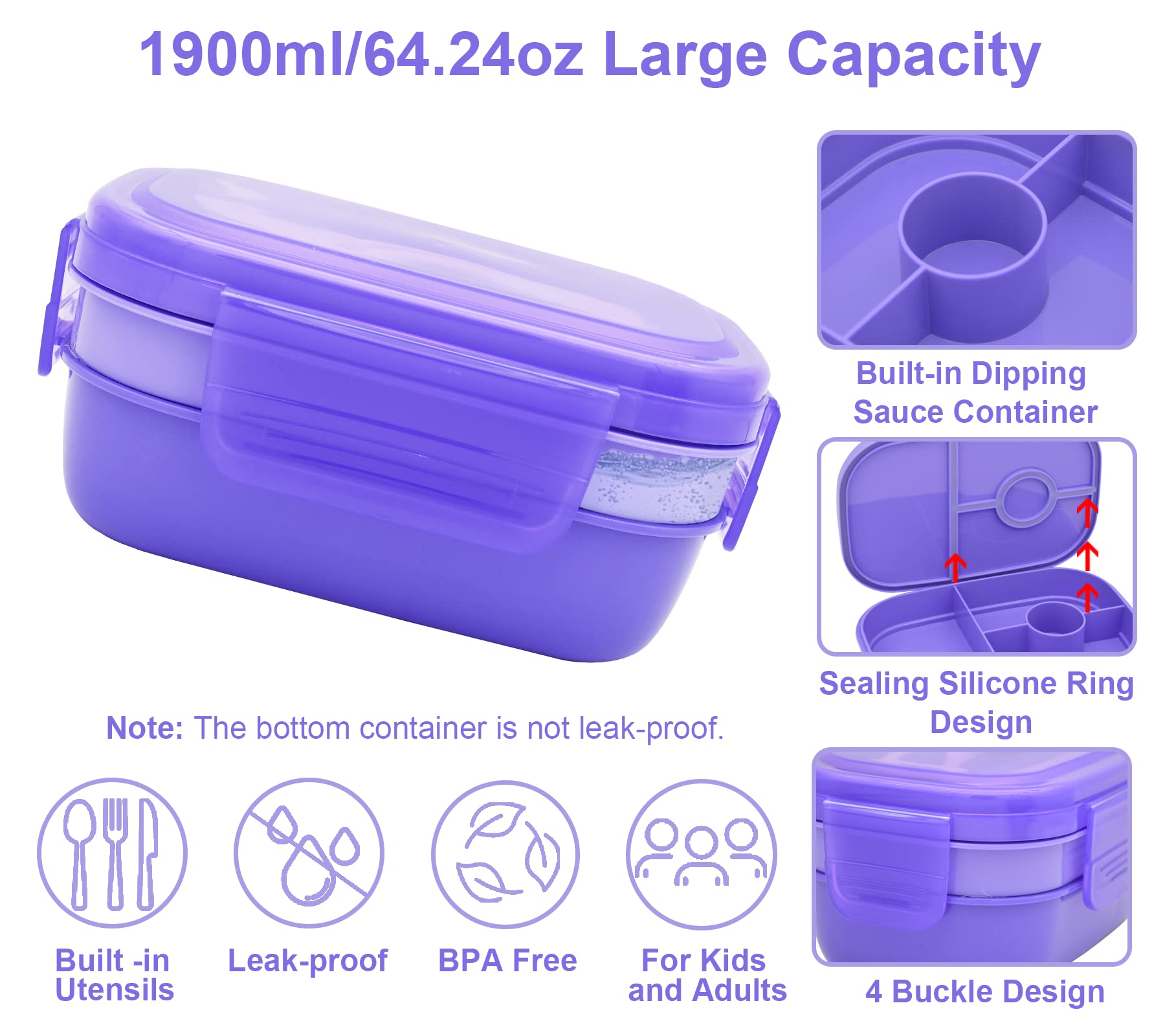JBGOYON middle tray with four compartments and dip cup for meal variety