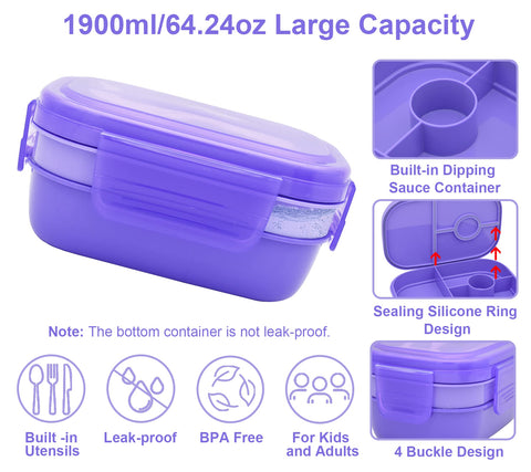 JBGOYON middle tray with four compartments and dip cup for meal variety
