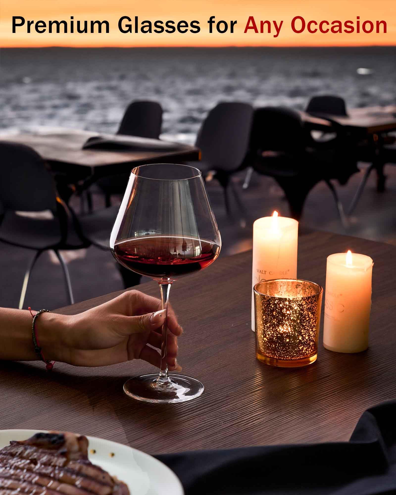 JBHO glass in use with poured burgundy wine enhancing aroma release