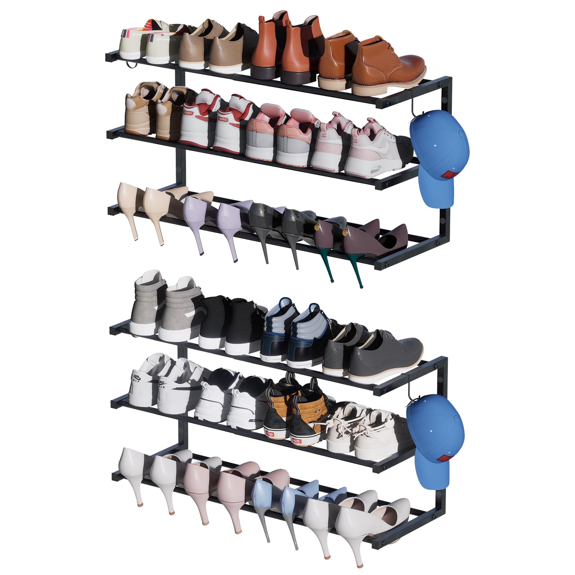 Jchccu front view of wall-mounted shoe rack showing neat shoe storage benefit