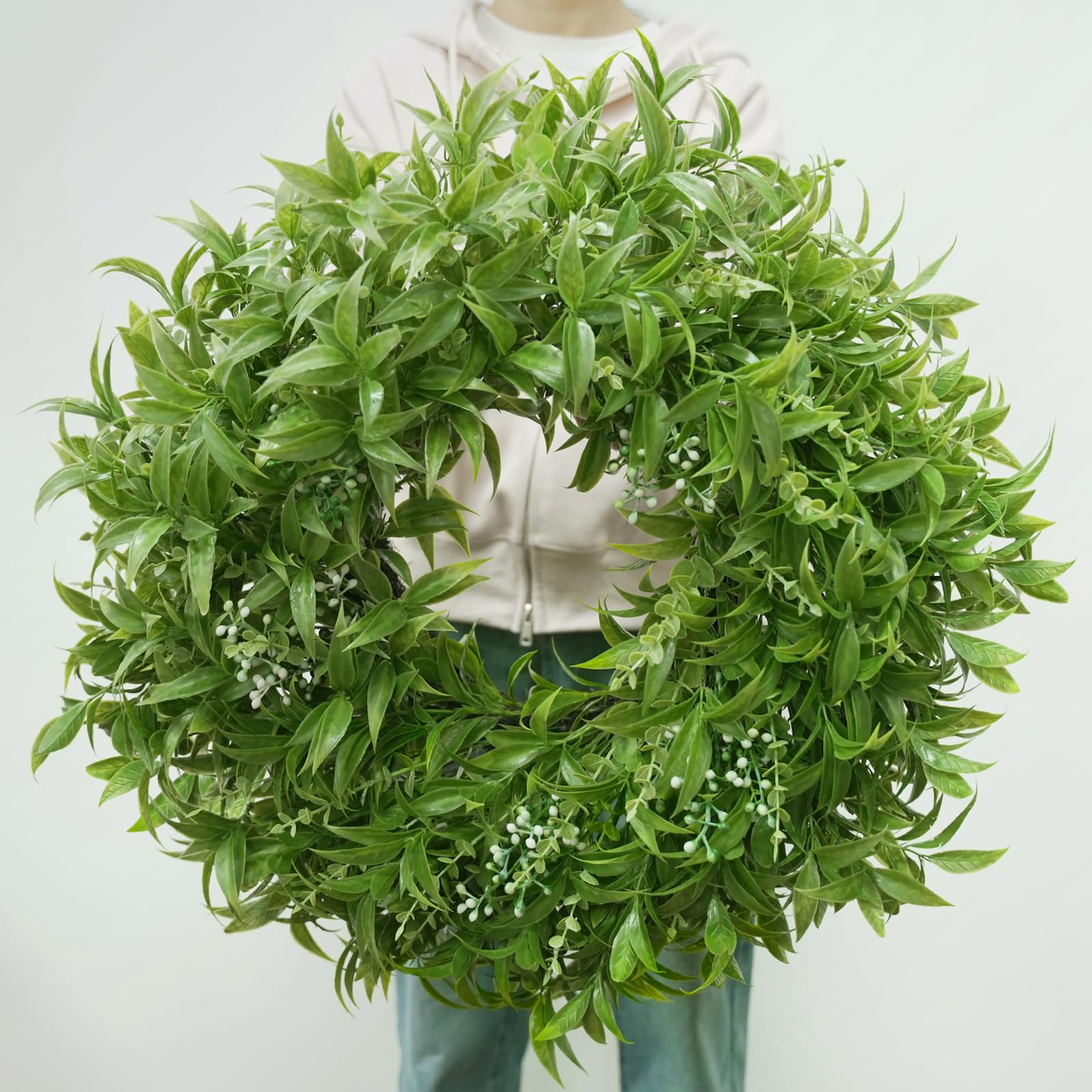 JDKPK wreath front view showing full leafy curb appeal