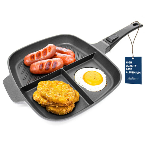 Jean-Patrique Lazy Pan front view showing three cooking zones and versatility