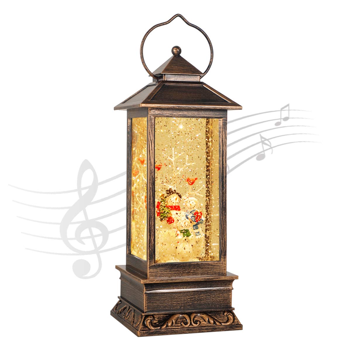 JEDAWN front view lantern with glowing LED and festive scene for instant ambiance