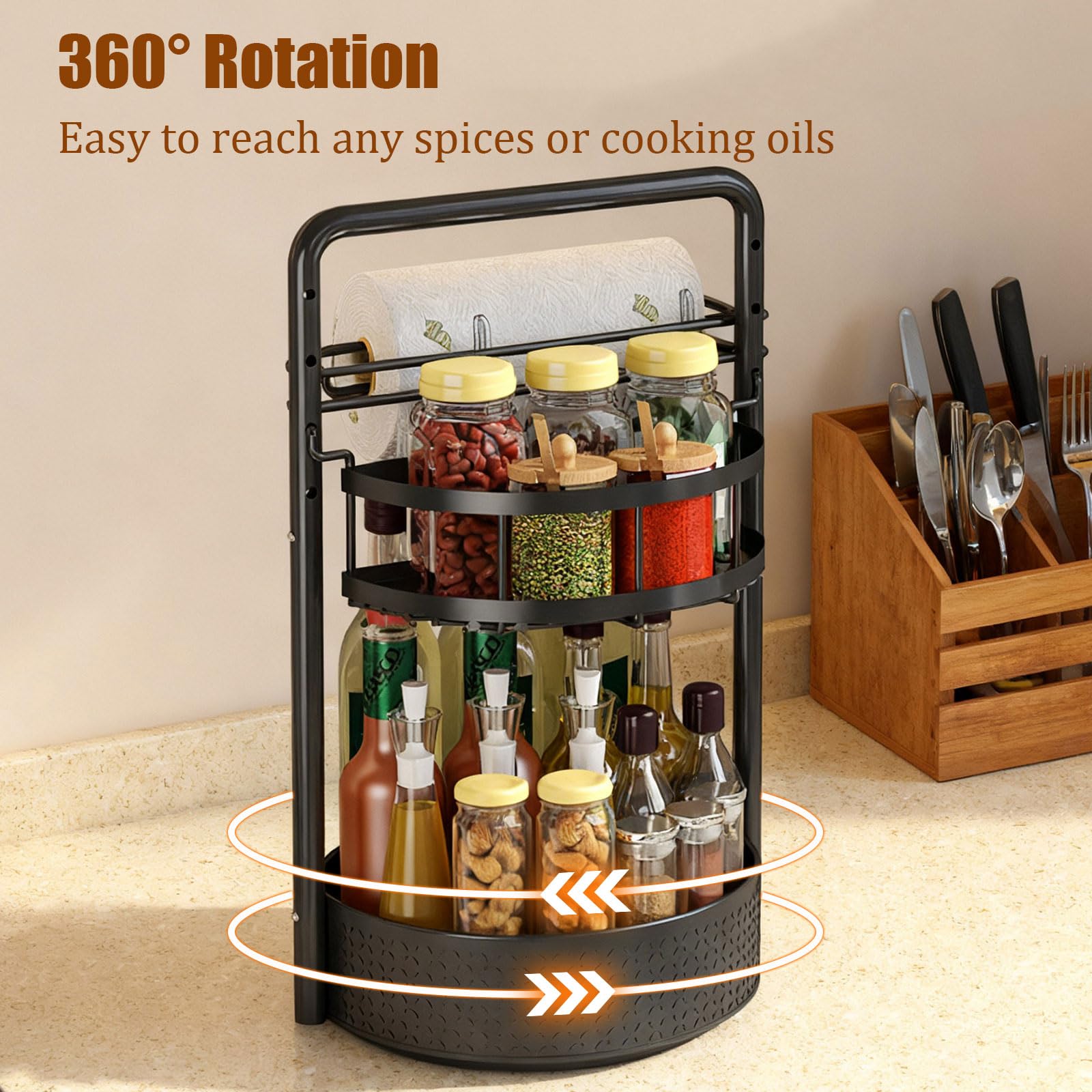JEESA rotation detail showing 360-degree spin benefit: easy access to spices while cooking