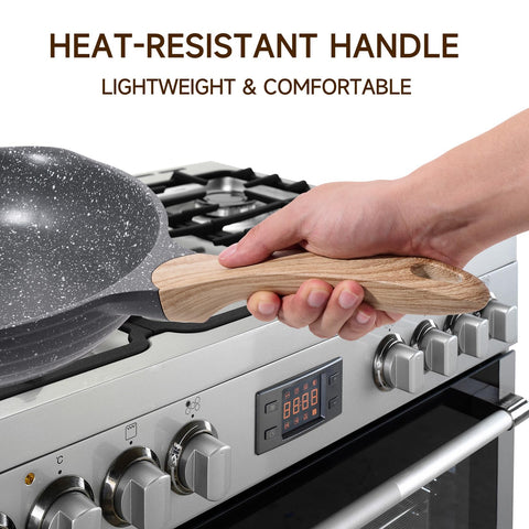 JEETEE rinsing pan under faucet showing effortless cleaning benefit