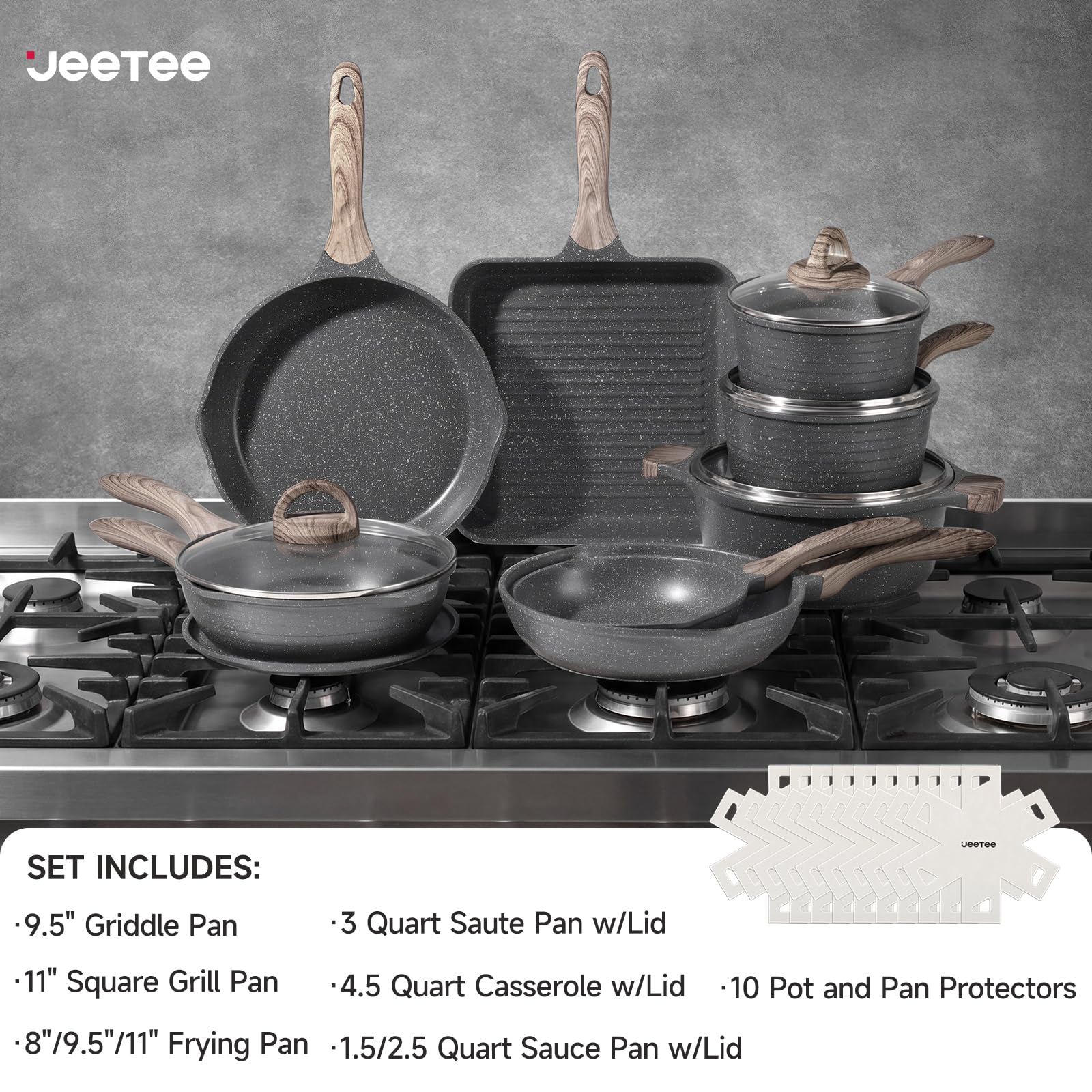 JEETEE nonstick fry pan close-up showing smooth surface for easy flipping