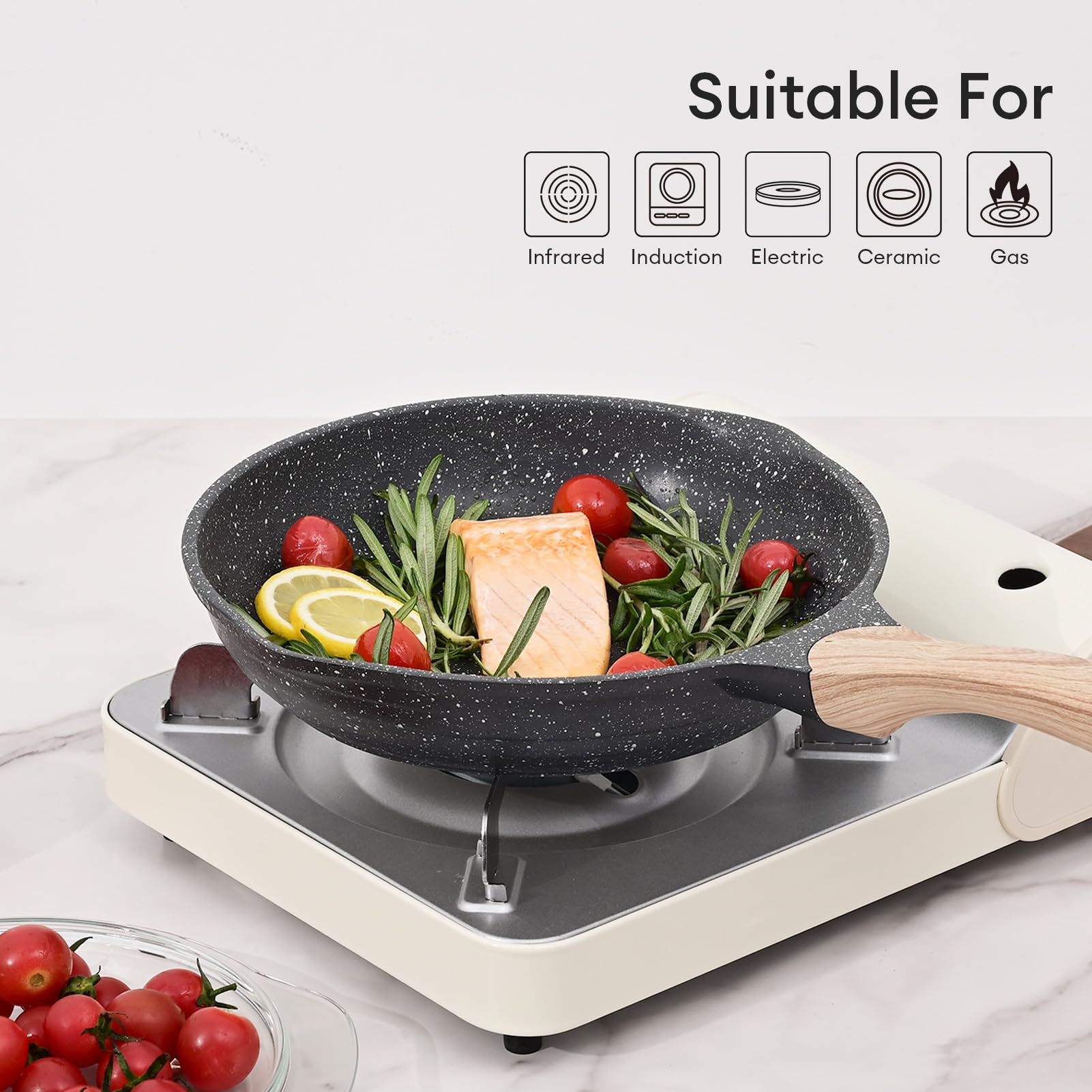 JEETEE pans hung on kitchen rack showing space-saving storage benefit