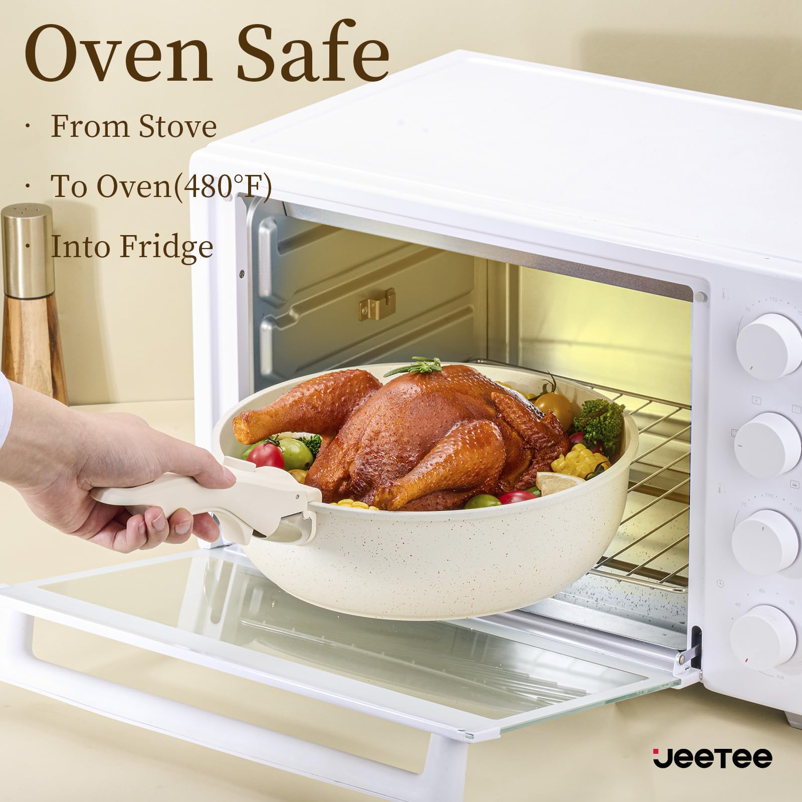 JEETEE cookware in a kitchen setting serving dinner, stylish and practical