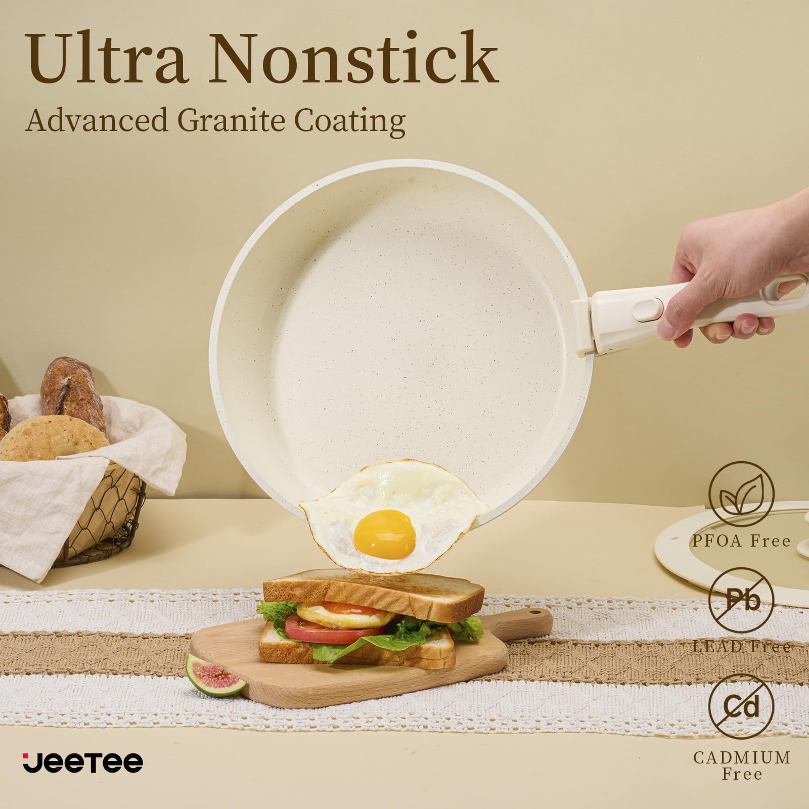 JEETEE nonstick interior texture close-up, smooth surface for easy release