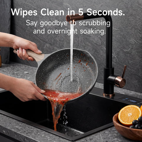 JEETEE cooking pancakes in pan showing even browning and quick release benefit