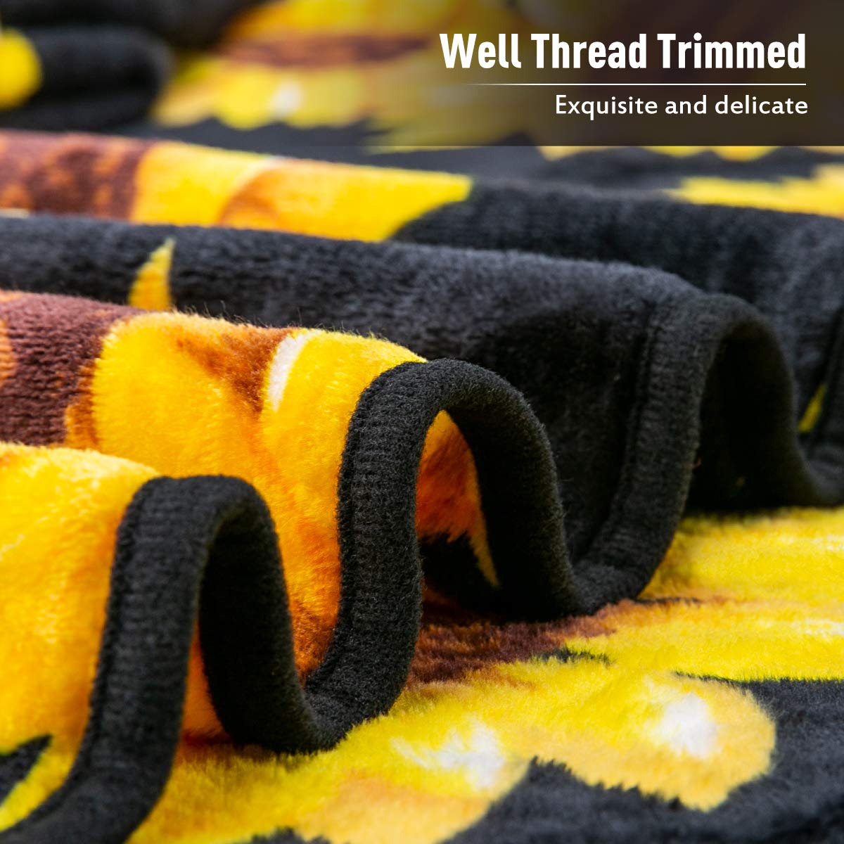 Jekeno sunflower blanket used as bedspread for cheerful bedroom decor