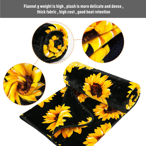 Jekeno sunflower blanket close-up of sunflower print and fabric label