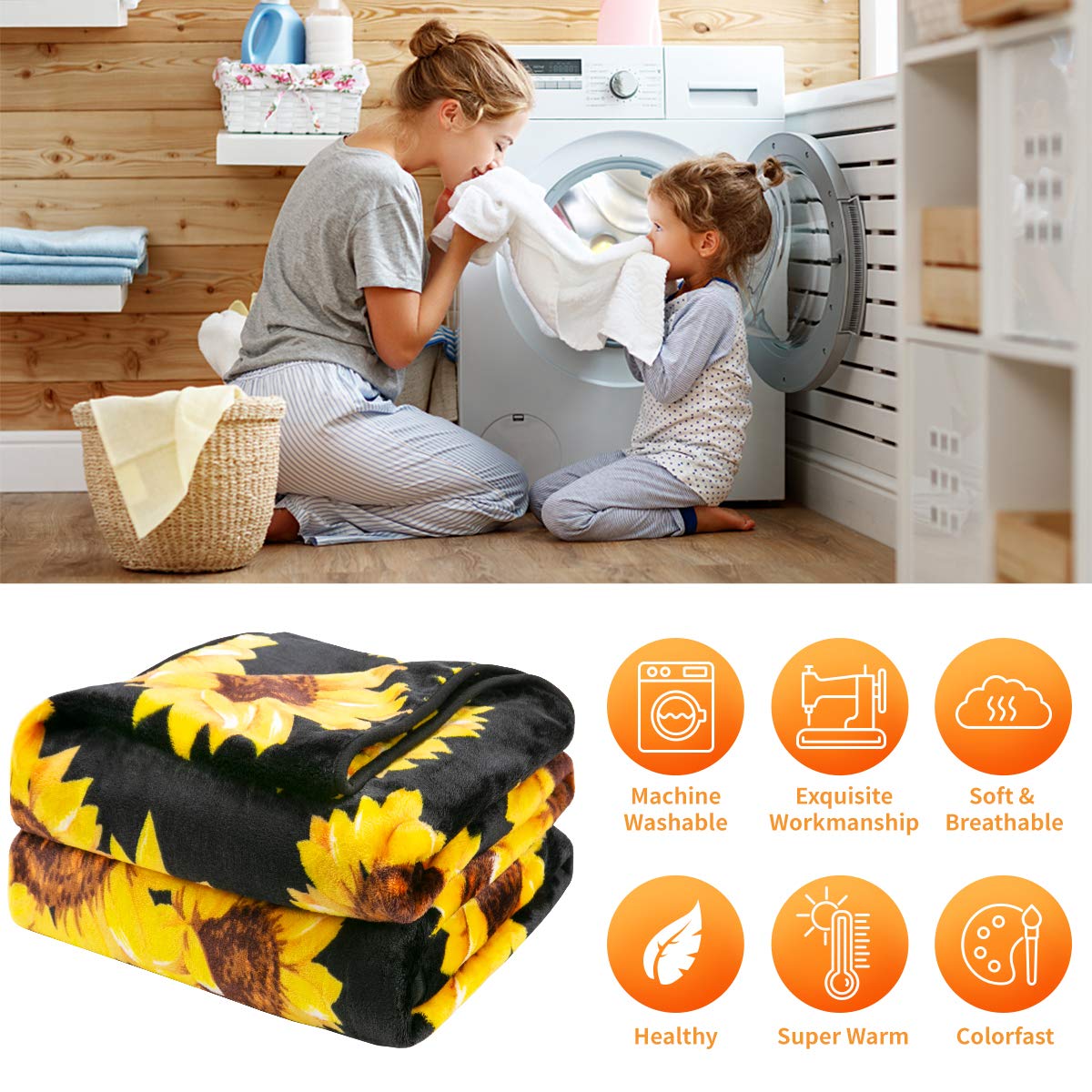 Jekeno sunflower blanket beside ruler showing size and scale