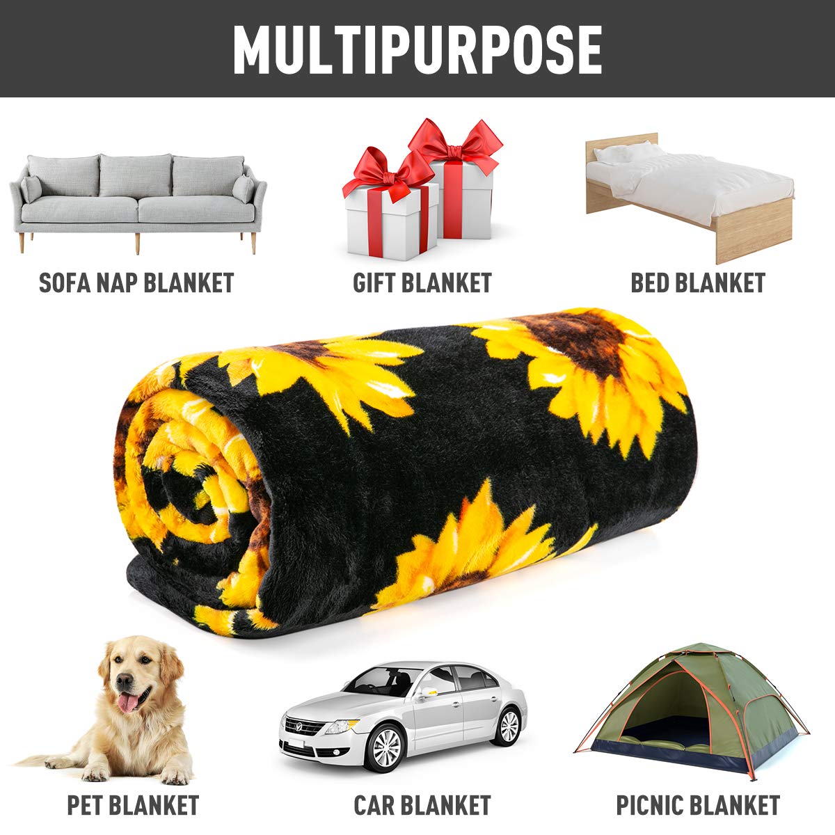 Jekeno sunflower blanket packed for travel and picnic convenience