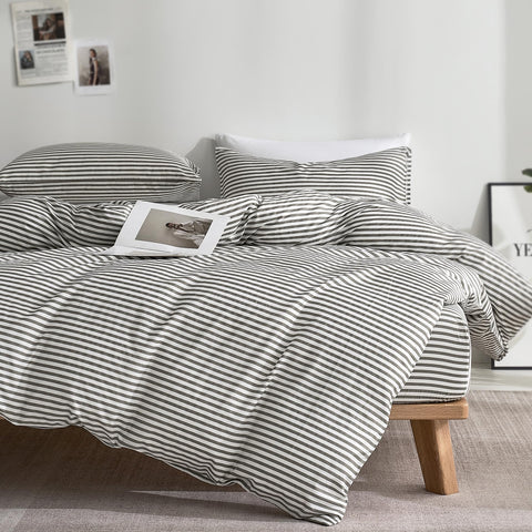 JELLYMONI grey striped duvet cover front view showing clean modern look and comfort