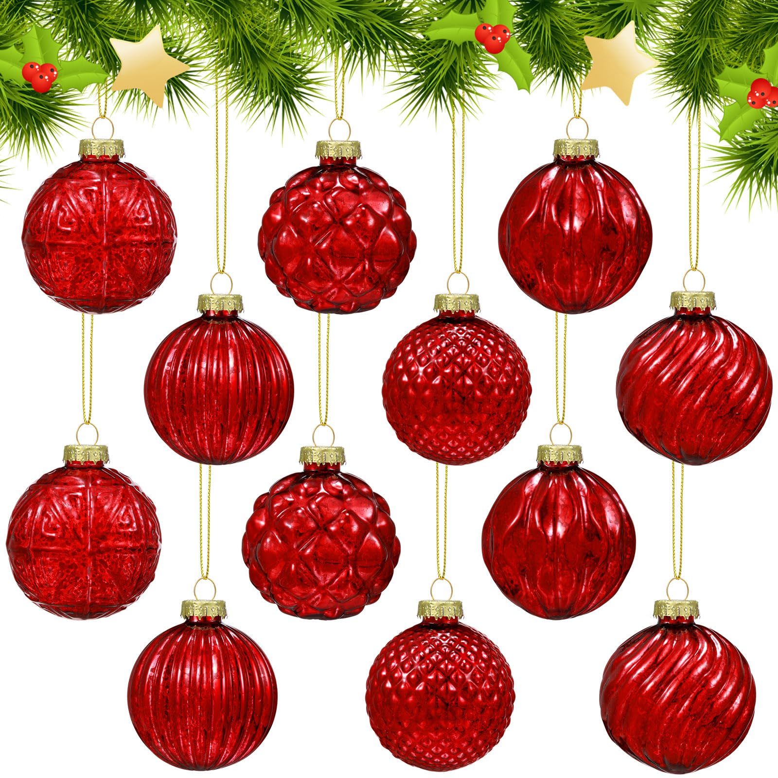 Jenaai red glass balls front packaging showing all twelve ornaments