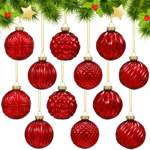 Jenaai red glass balls front packaging showing all twelve ornaments