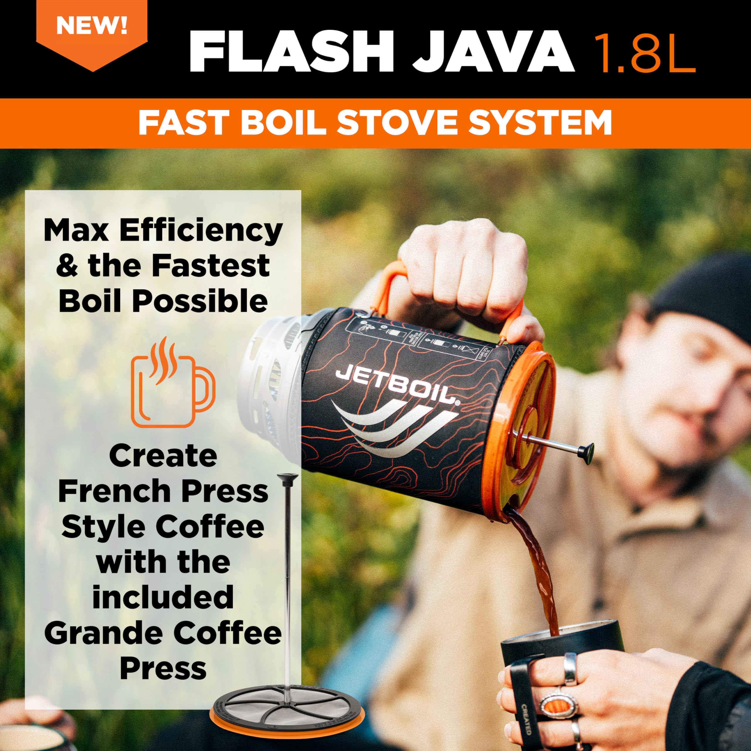 Jetboil Flash Java with Grande Press stowed inside pot for compact packing