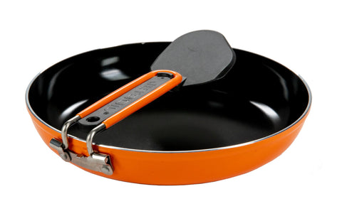 Jetboil Summit Skillet in use frying pancakes on a trail stove for fast hot meals