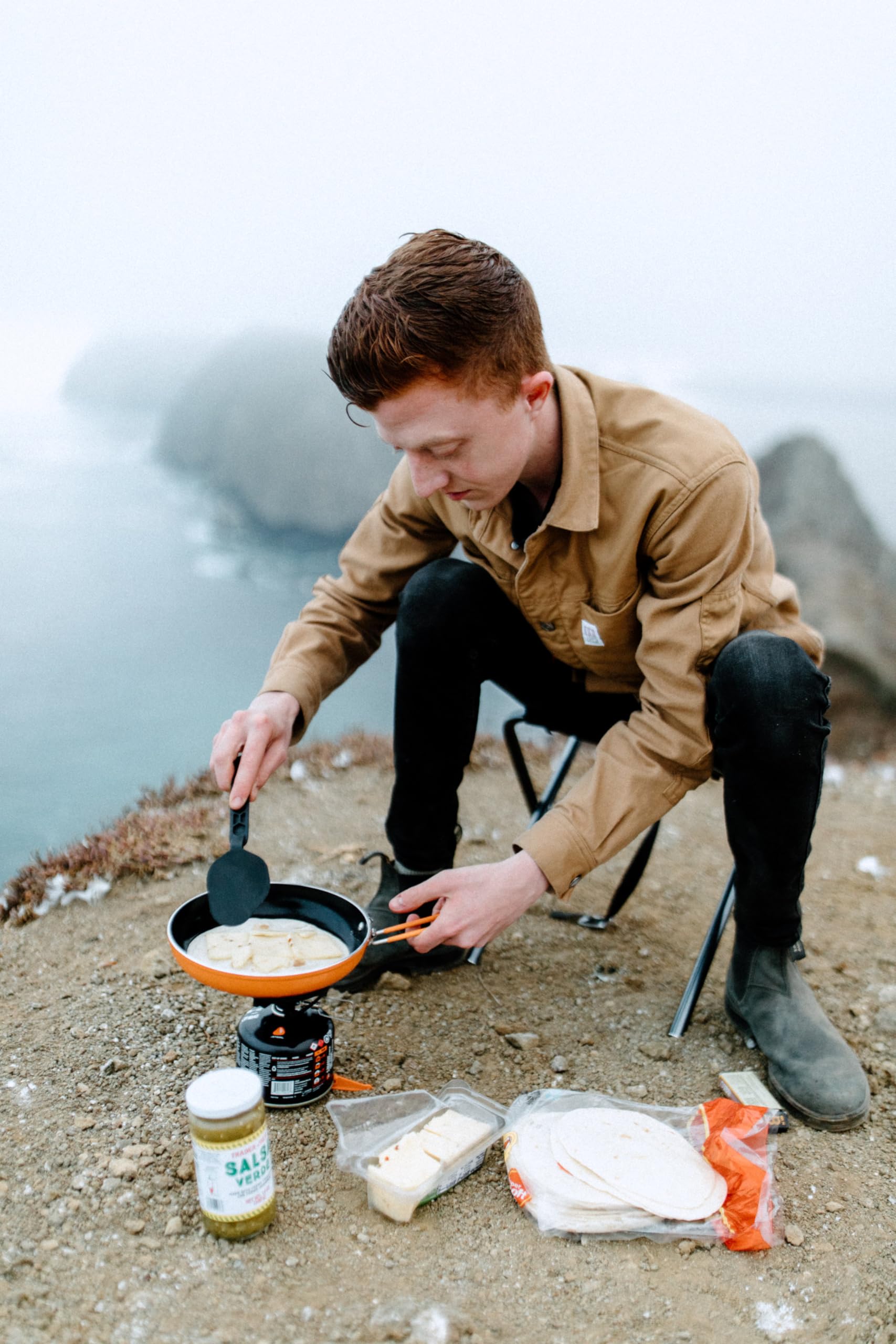 Jetboil Summit Skillet mounted on Jetboil pot support for stable backcountry cooking