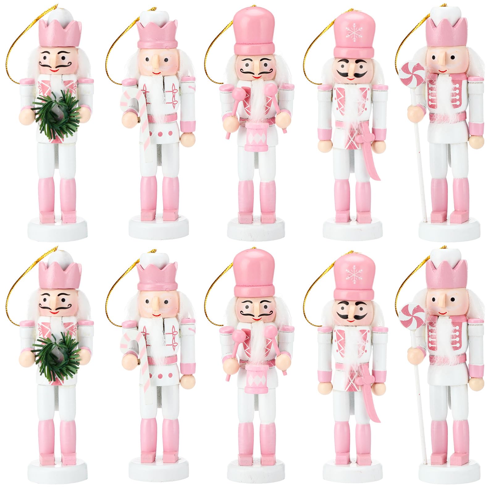 Jetec front view of ten nutcracker ornaments showing cute pink theme and paired styles, ideal for festive decor