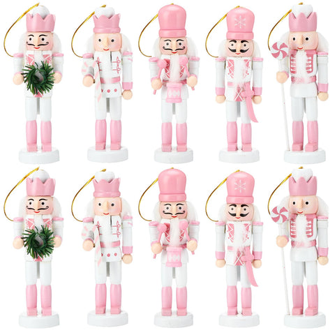 Jetec front view of ten nutcracker ornaments showing cute pink theme and paired styles, ideal for festive decor