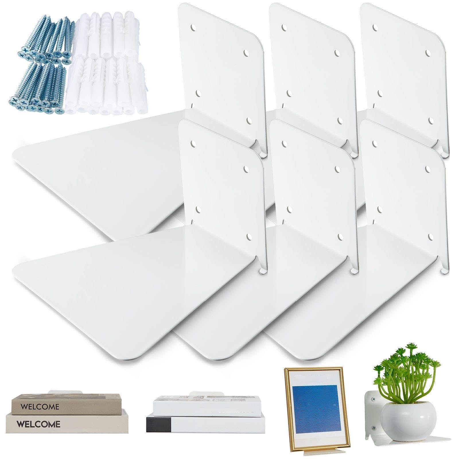 Jetec front view of six white invisible bookshelf set showing clean design and storage benefit