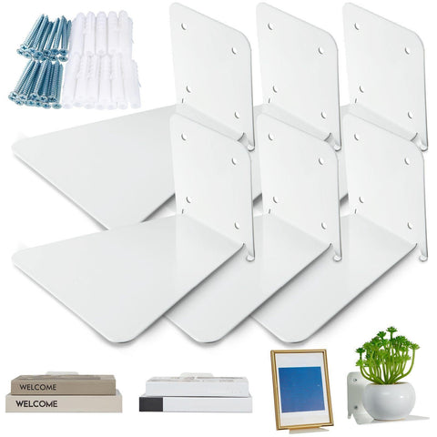 Jetec front view of six white invisible bookshelf set showing clean design and storage benefit