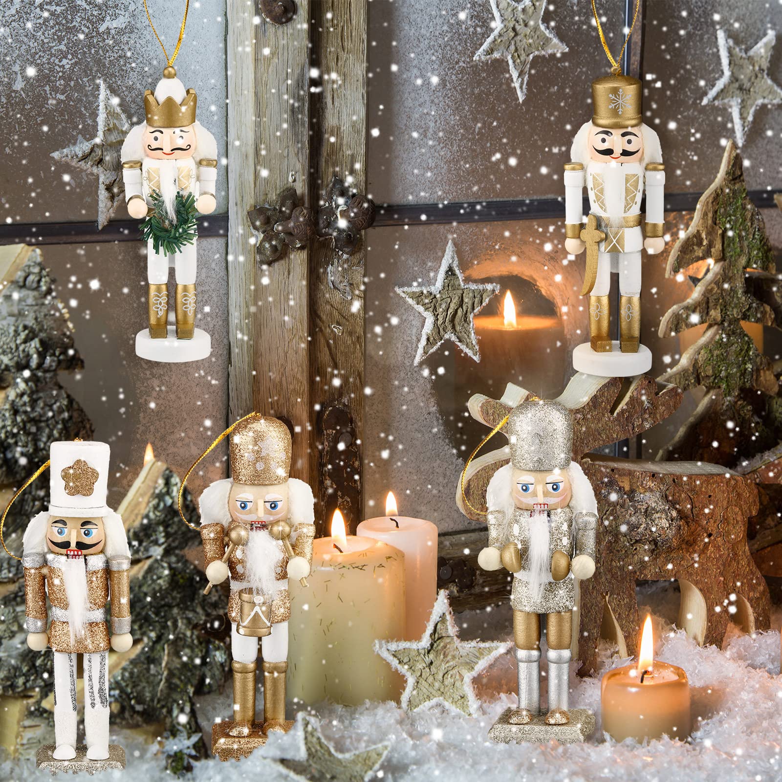 Jetec nutcracker on mantel with lights creating warm seasonal mood