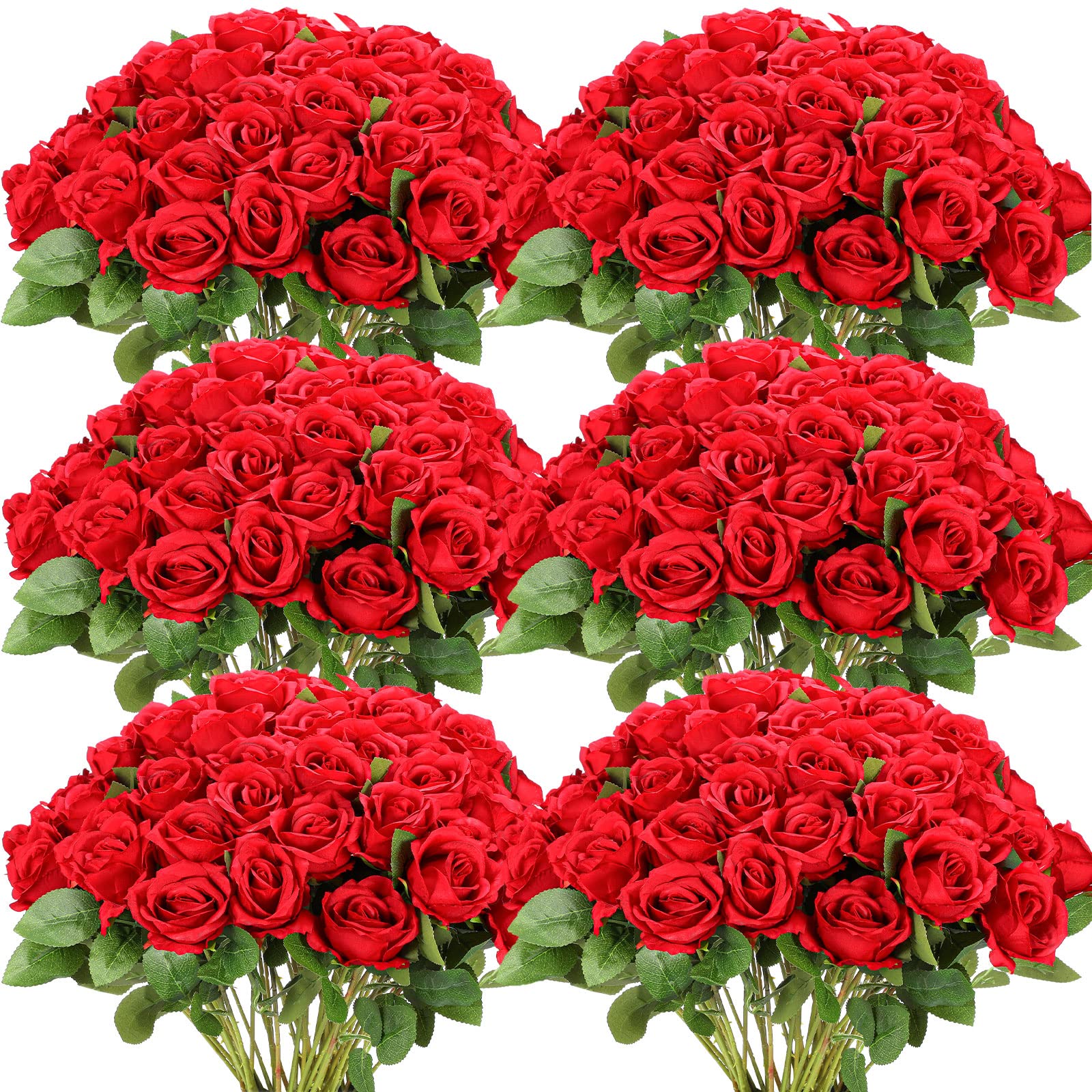 Jexine front view of 50 red silk roses pack showing uniform color and quantity benefit
