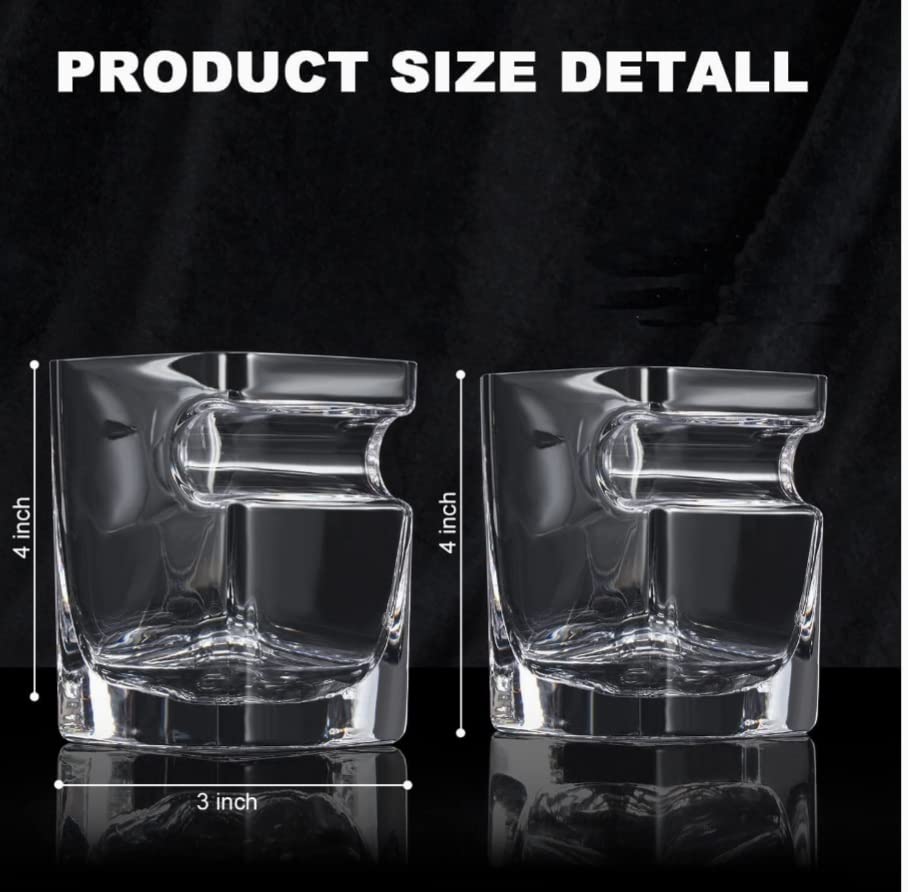 Jezyki size comparison with hand showing glass capacity and comfortable grip benefit