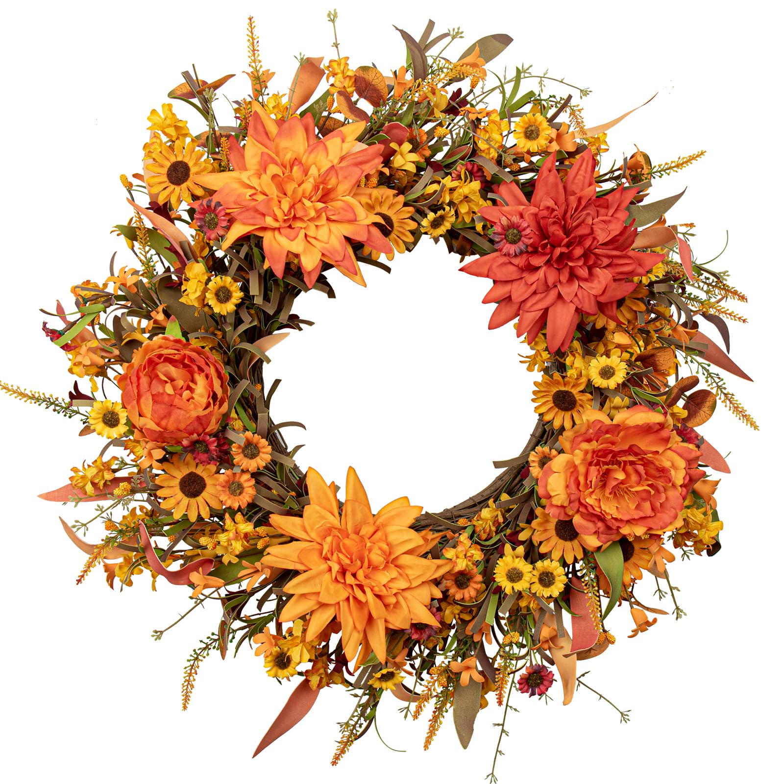 J'FLORU wreath on front door showing warm autumn welcome