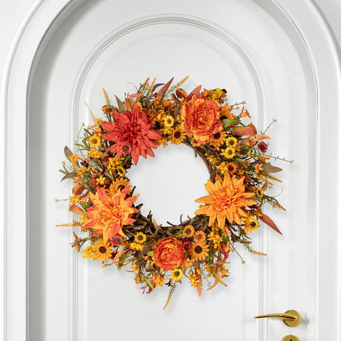 J'FLORU autumn leaves and daisies texture showing layered fullness
