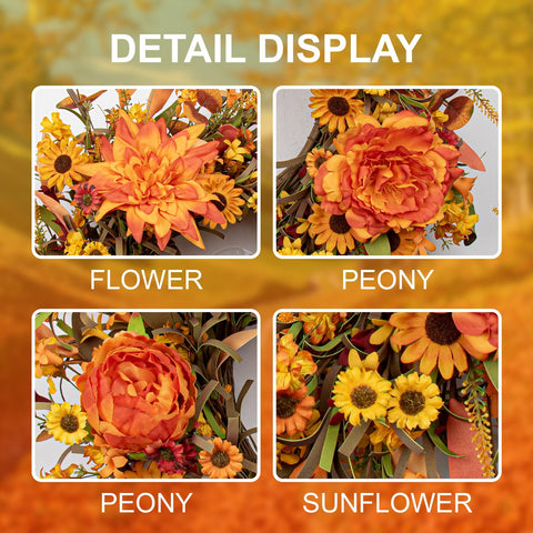 J'FLORU wreath displayed on covered porch adding cozy seasonal curb appeal