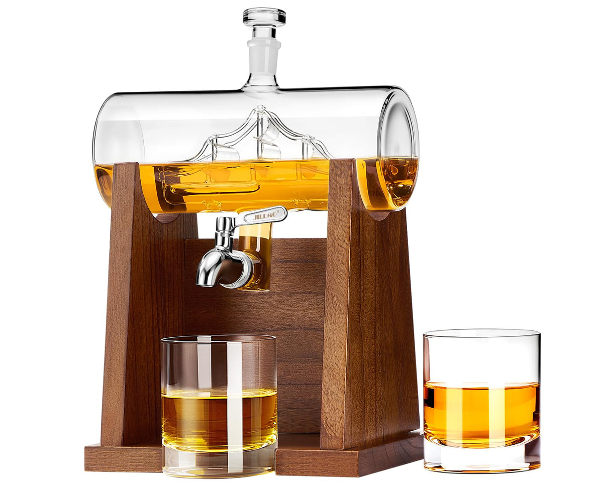 JILLMO decanter front view showing ship and glass clarity for elegant display
