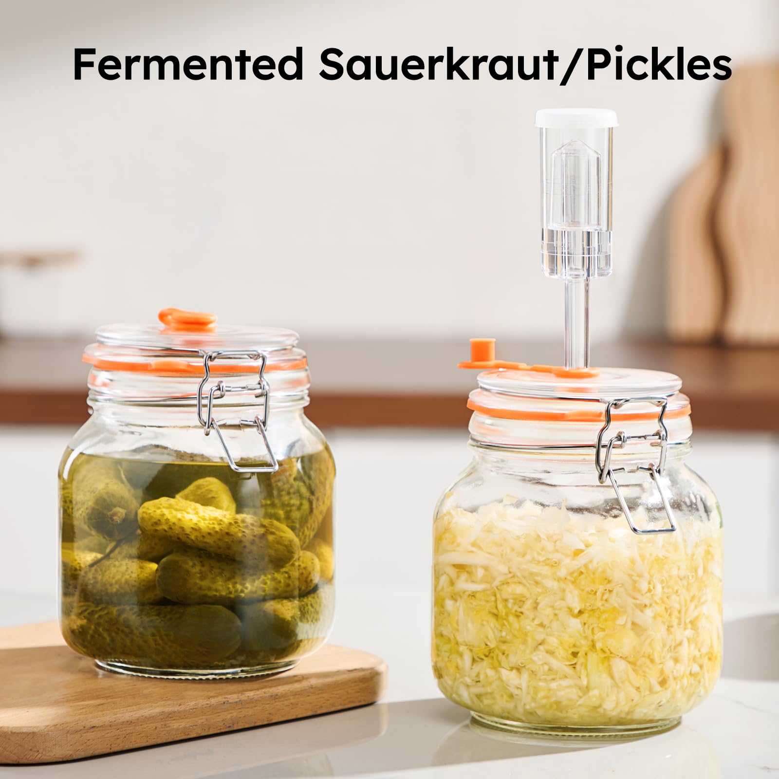 JILLMO jar in use fermenting sauerkraut to show hands-off preservation benefits
