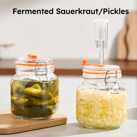 JILLMO jar in use fermenting sauerkraut to show hands-off preservation benefits